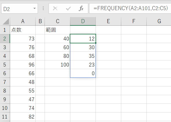 Excel エクセル 配列数式 FREQUENCY関数