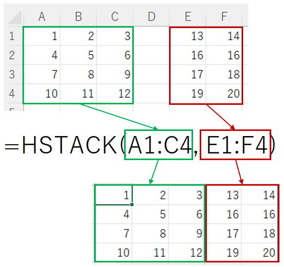 Excel エクセル HSTACK関数 配列操作関数